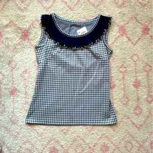 Vintage sleeveless navy ruffle top